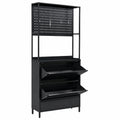 Schuhschrank – 201 × 80 × 20 cm, mit Ablagen, aus Metall, Schwarz
