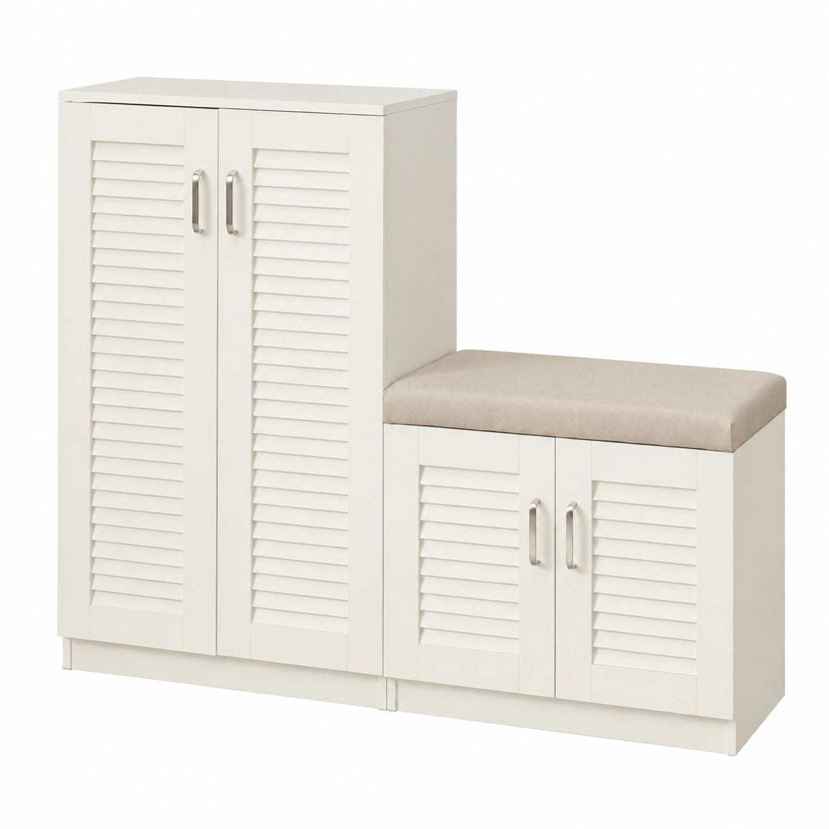 Schuhschrank – 120 × 36 × 97 cm, gepolstert, mit mehreren Türen, mit Ablagen